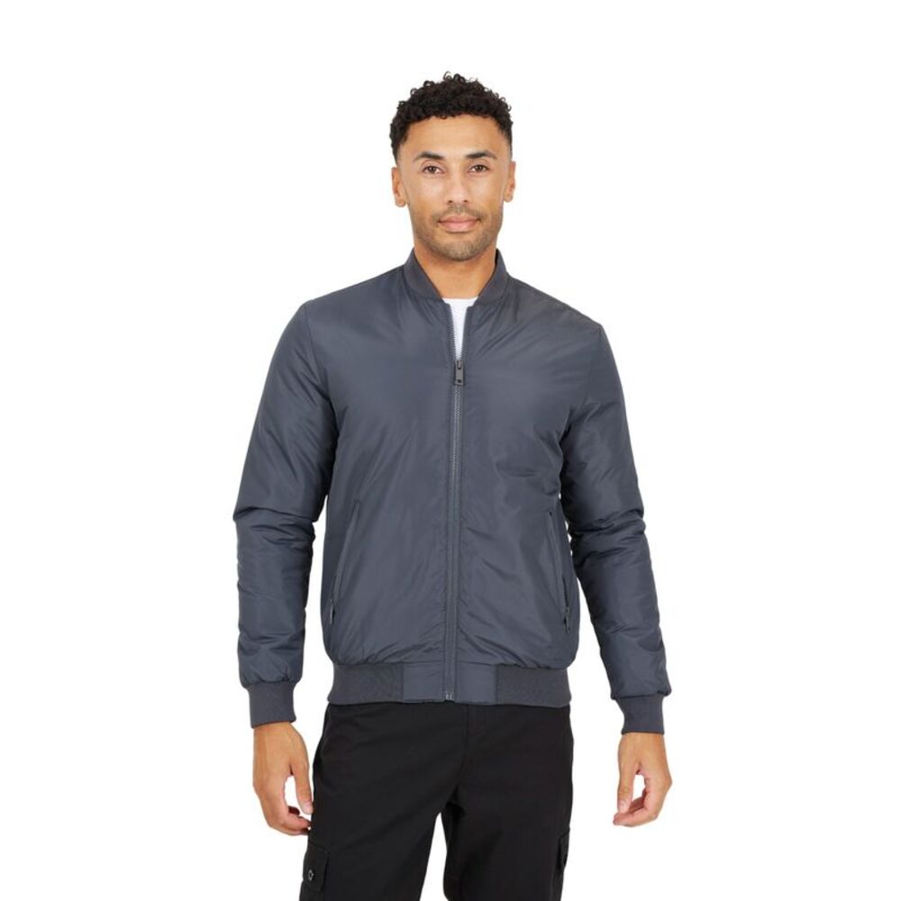 Brave Soul Mens Plain Padded Bomber Jacket / Dark Grey